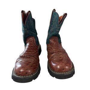 Ariat Fatbaby Ostrich Print Western Boots 9.5 B Brown & Teal Leather